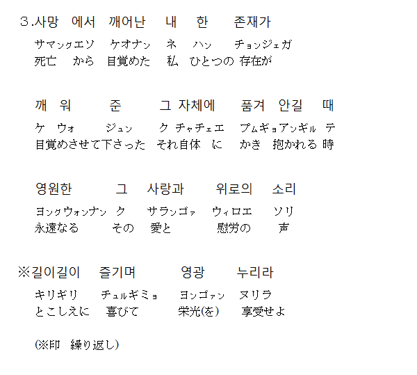 栄光の賜物 韓国語歌詞 栄光の賜物 を慕って