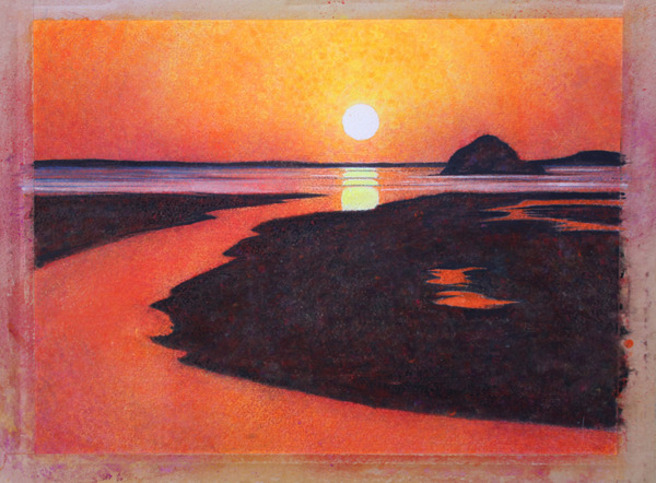 ひとりで描ける水彩画 ７ 実験 スプレーを使って夕日を描く ノラの絵画の時間