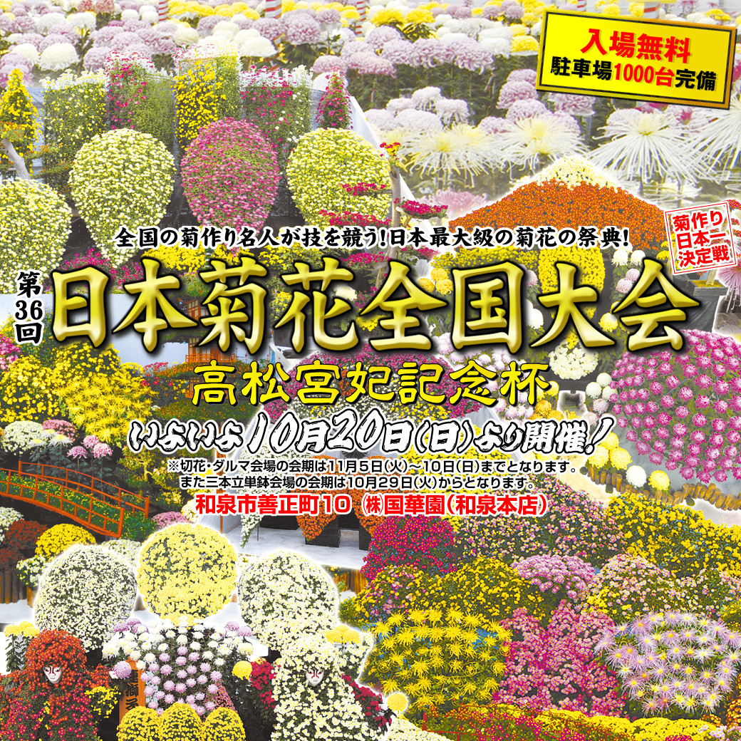 第36回 日本菊花全国大会 19年10月日よりいよいよ開催 関西最大級の園芸会社 国華園 畑から台所まで