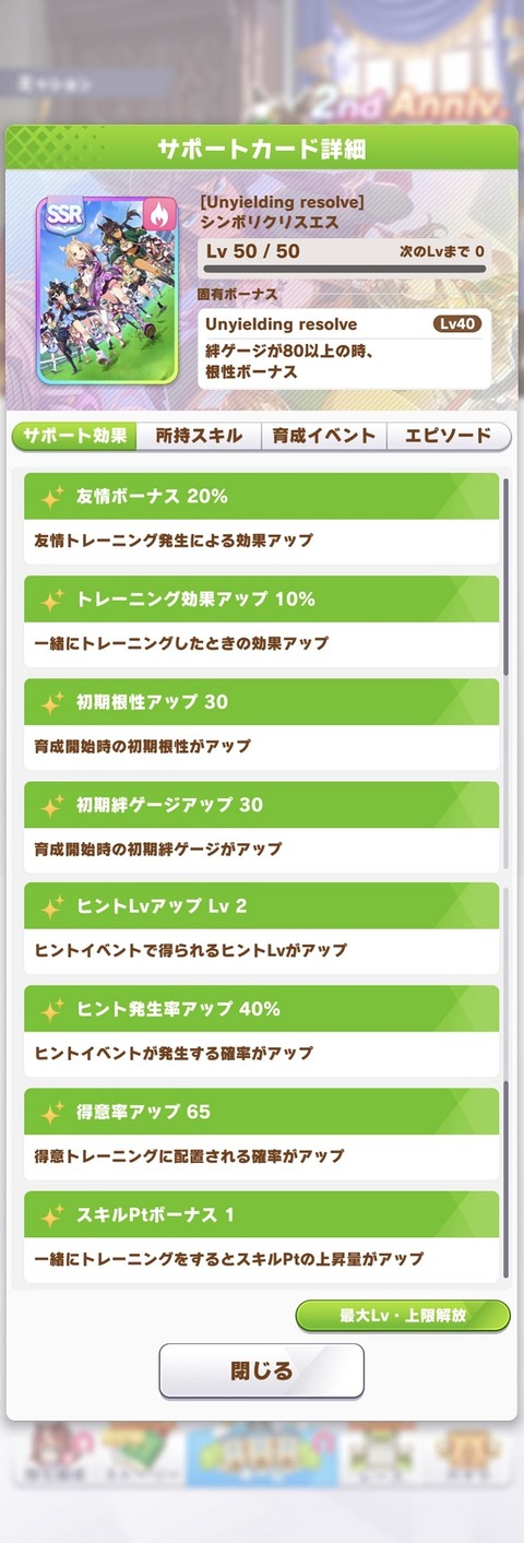 ウマ娘 サポート SSR新シンボリクリスエス 2