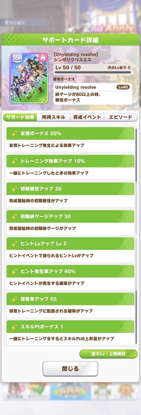 ウマ娘　サポート　SSR新シンボリクリスエス　２