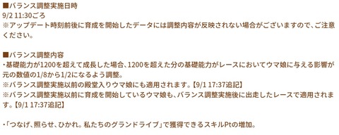 ウマ娘 バランス調整 2022.9.2