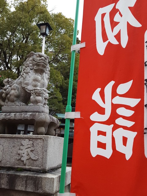 阿吽の呼吸で初参り客を迎える〝ア〟と〝ウン〟の狛犬二体=いずれも古知野平和神社境内にて 撮影・たかのぶ
