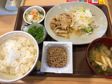 『すき家 江南大間店』豚生姜焼き朝食