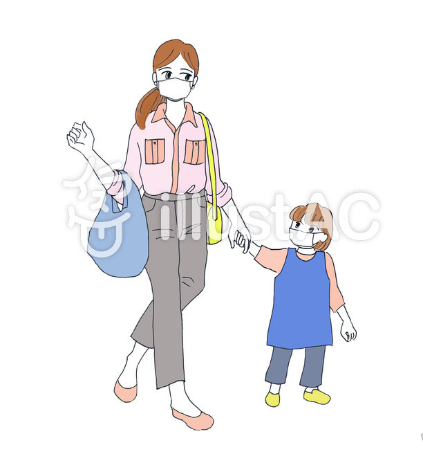 マスクして 親子連れで買い物 イラストレーター コタロー観察記録 マスクして 親子連れで買い物 イラストレーター コタロー観察記録