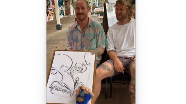 めちゃめちゃ誇張した似顔絵に、爆笑を禁じえない男たち
