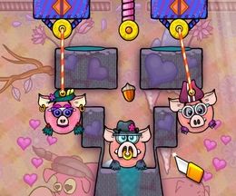 ブタを結んで切り離してドングリを集める物理パズルゲーム Piggy Wiggy Seasons