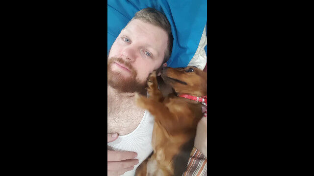 「もっと撫でて……」撫でるのを止めると催促する犬のデイジーちゃん