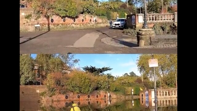 水没してる風景、水没していない風景。同じ場所を比較しつつ進んだ映像