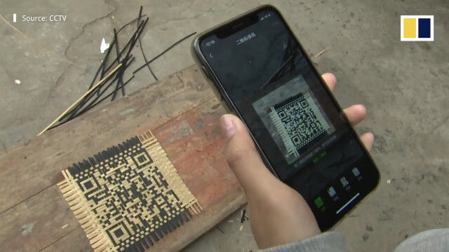 65歳の中国の竹織り職人、竹細工でQRコードを製作