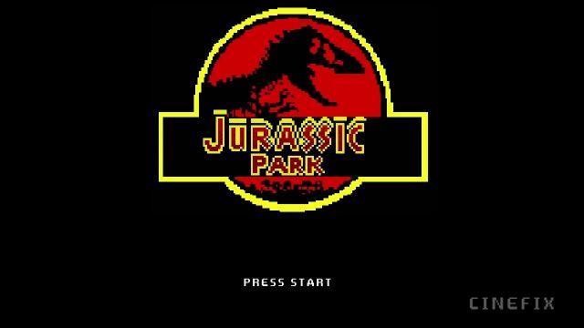 もしも映画「ジュラシック・パーク」がファミコンゲーム化したら……という、ゲーム風アニメーション