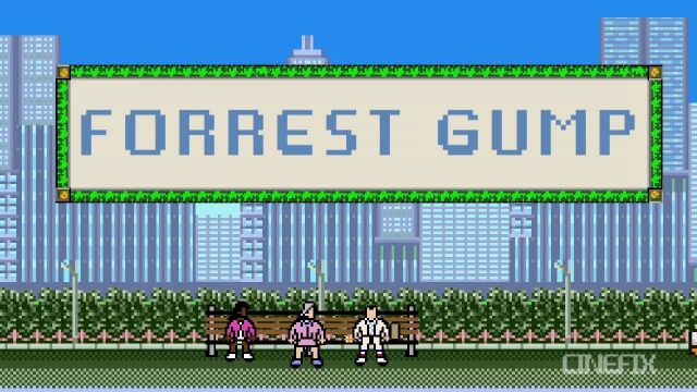 もしも映画「フォレスト・ガンプ」がファミコンゲーム化したら……という、ゲーム風アニメーション