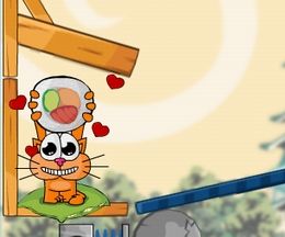 食べ物を転がして猫に与える物理パズルゲーム Cat Around The World