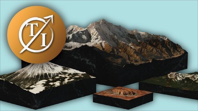 世界中の山々の3Dモデルを小さい順に並べてみた比較映像