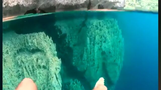 透明度が高いだけに美しくも恐ろしい。フィリピン、バラクーダ湖の水中映像