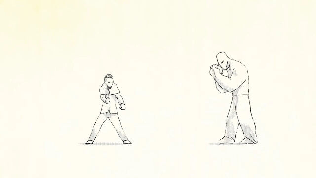 死力を尽くす男2人の泥臭い戦いを描いたアクション線画アニメーション