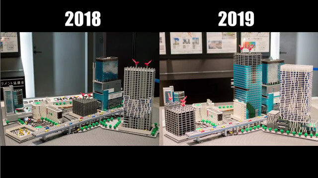 12万個のレゴを使って渋谷の街並みを再現。2018年の風景と2019年の風景を作り上げる早回し映像