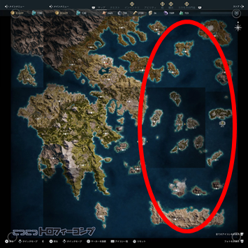 地図の東側の島々