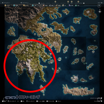 地図の南西の地域
