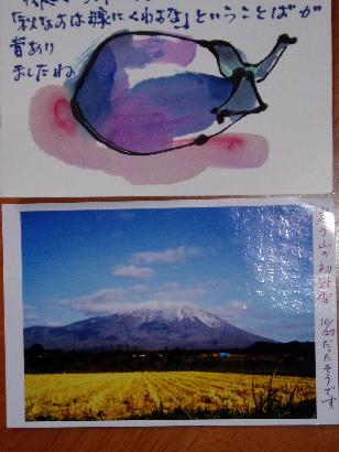 秋茄子と初雪 絵葉書日記 と いつも幸せ気分