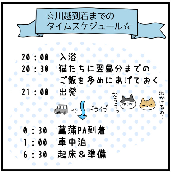 出発~車中泊~川越到着までのタイムスケジュール
