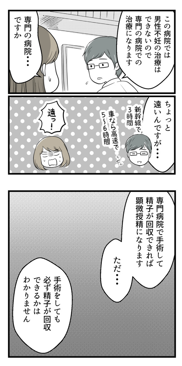 「この病院では男性不妊の治療はできないので専門病院での治療になります」