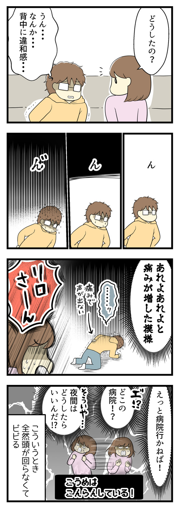 リロさんの様子がおかしかったのでどうしたのか聞いてみると・・・背中に違和感があるとのこと!そこからあれよあれよと痛みが増したようで、すぐ痛みで声が出ないほどになってしまい・・・!病院に行かねば!でもどこに!?夜間はどうしたら!?と私は大混乱でした!!