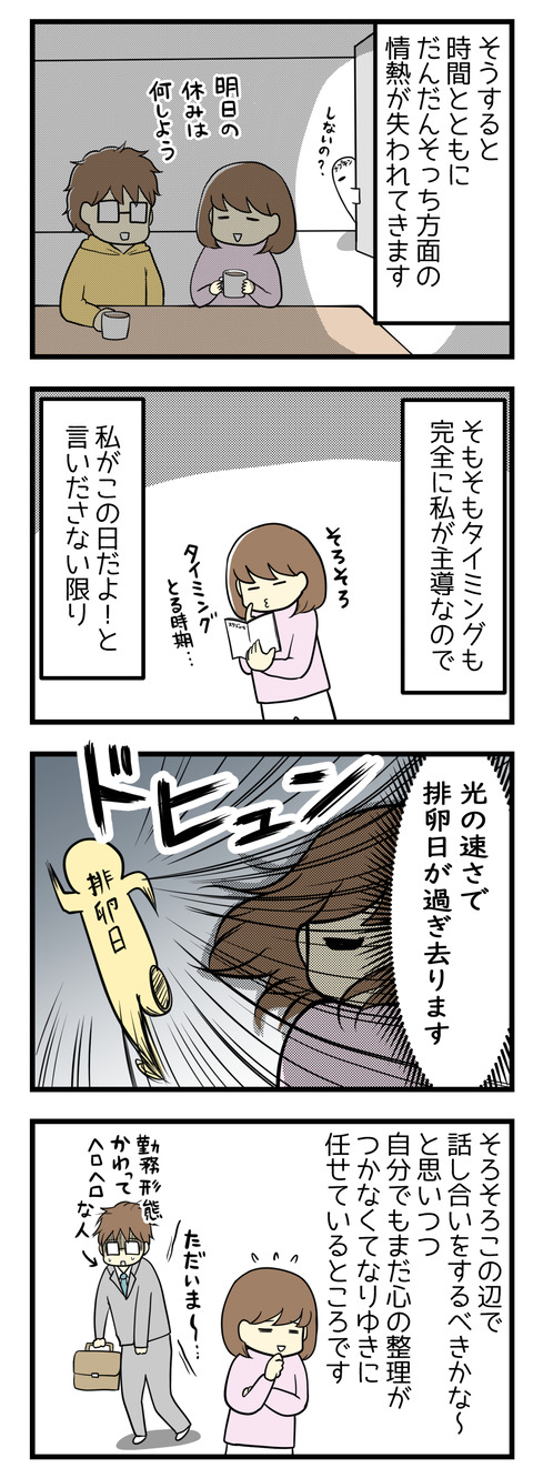 そうすると時間とともにだんだん妊活への情熱が失われつつあります。そもそもタイミングは私が主導であり、私がこの日だよ!と夫に言わないと何もせずに光の速さで排卵日は過ぎていきます。そろそろ話し合わねば・・・と思いつつ日々の忙しさに流されている今日この頃です。