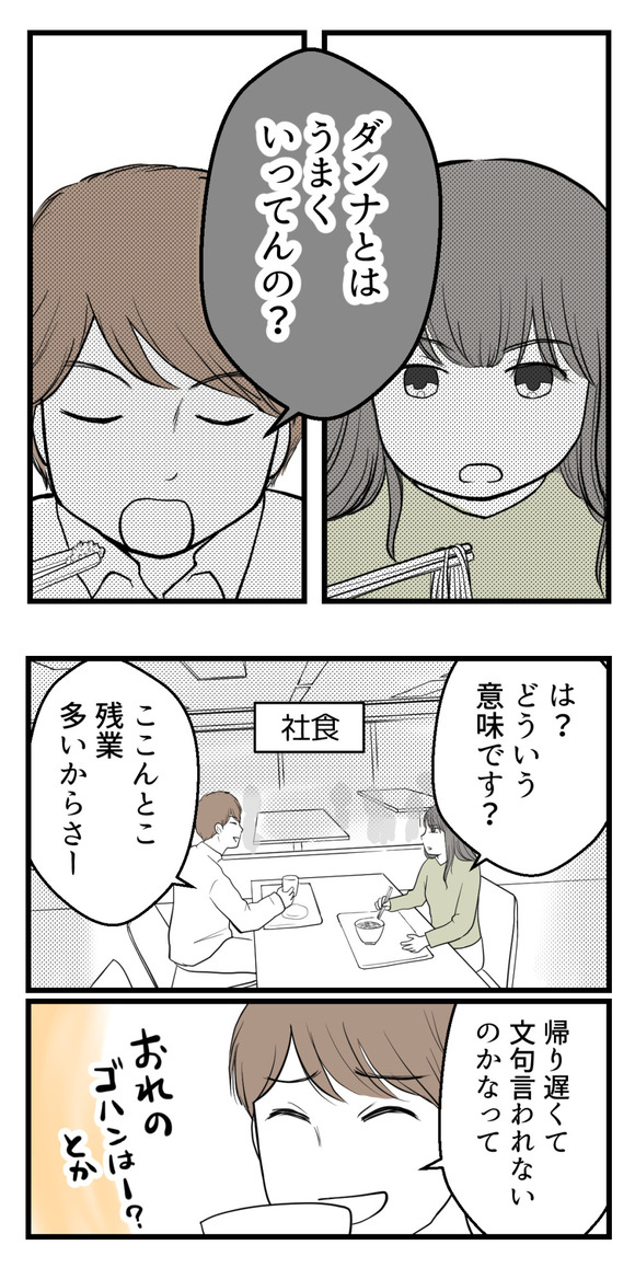 上司田中さんと一緒にランチをとっていたとき「ダンナとはうまくいってんの？」