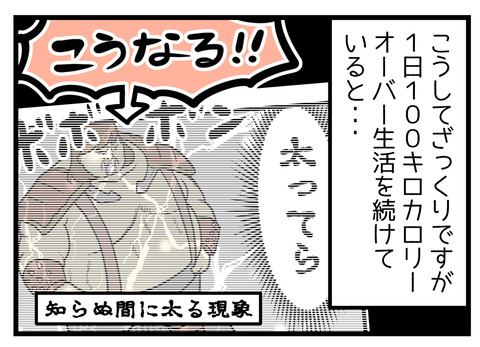 こうしてざっくりですが1日100キロカロリーオーバー生活を続けていると・・・知らぬ間に太っている現象になるんだなと!