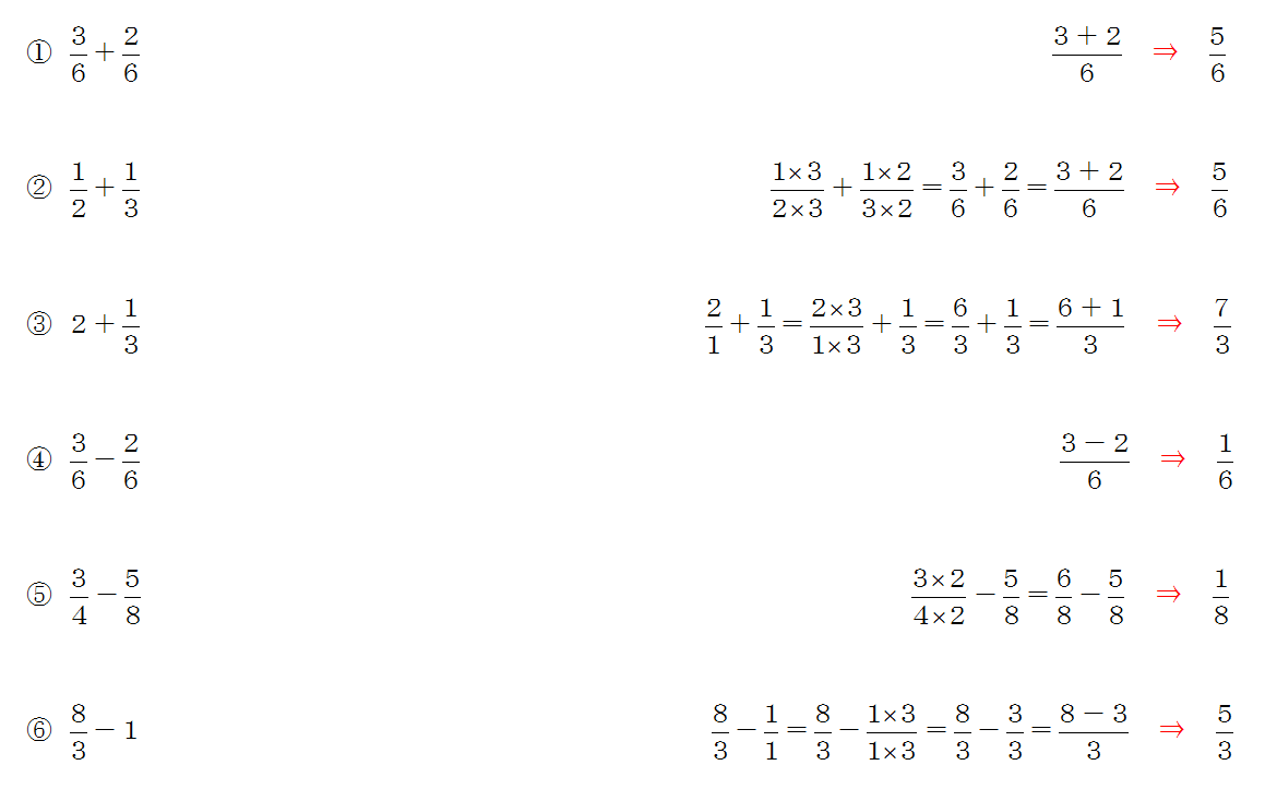 分数の足し算や引き算の問題 やり方は分母を同じ数にそろえること 三重の個人契約家庭教師