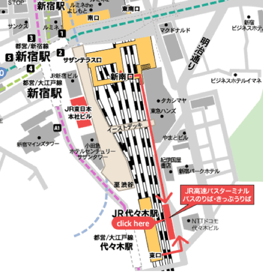 新宿駅jr高速バス バスターミナル乗り場 場所 地図 高速バスチケットセンター地図