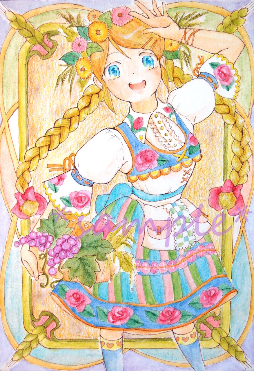 オリジナル手描きイラスト ポーランドの少女 水彩色鉛筆 にくじる Meat Juice オリジナル手描きイラスト ポーランドの少女 水彩色鉛筆 にくじる Meat Juice