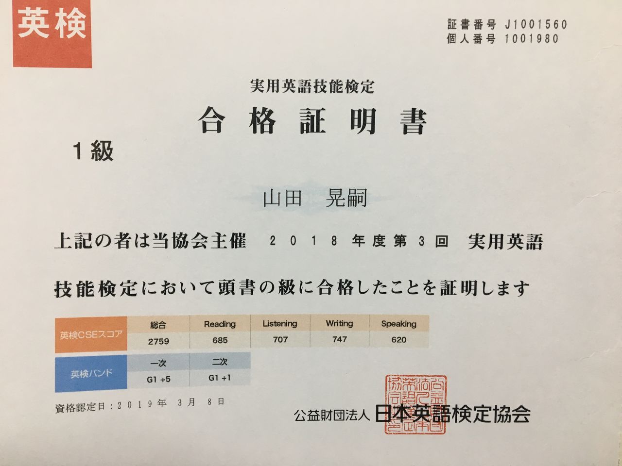 EIKEN
Cert