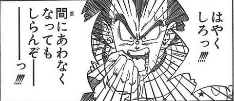 はやくしろっ！間に合わなくなってもしらんぞ！