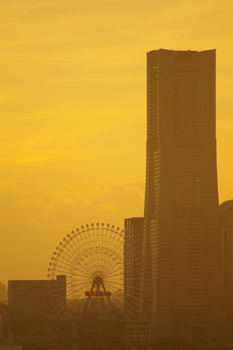 横浜大黒大橋からの夕景(横浜ランドマークタワー)