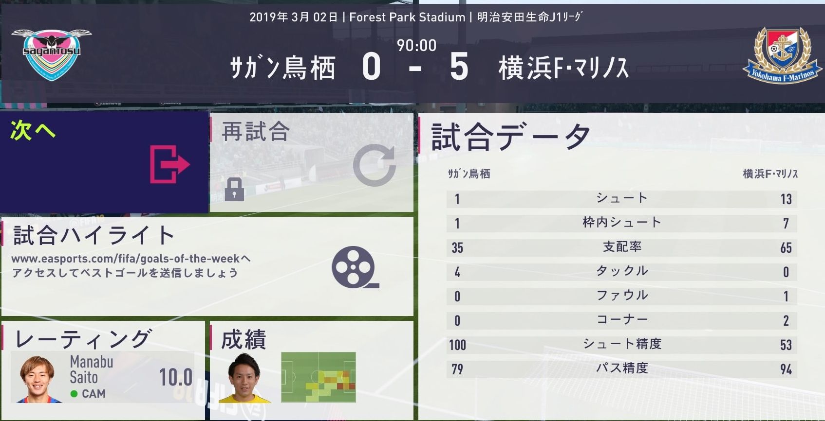 Fifa18 監督キャリア3年目 横浜fマリノス 齋藤学でしか点が取れない Kuma16 スクショ メモ帳 置き場