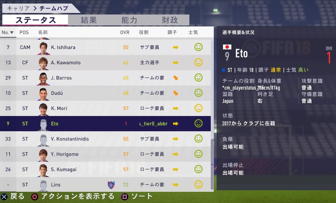 Fifa18 全能力値 １ 選手を2年鍛えたら怪物になった キャリアモード チートレーニング Kuma16 スクショ メモ帳 置き場