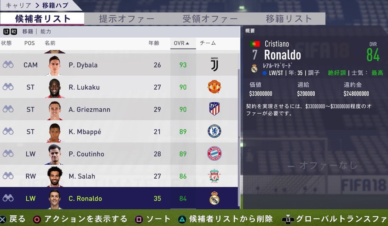 Fifa18 監督キャリア4年目終了 バルサへ栄転 銀河系構築へ Kuma16 スクショ メモ帳 置き場