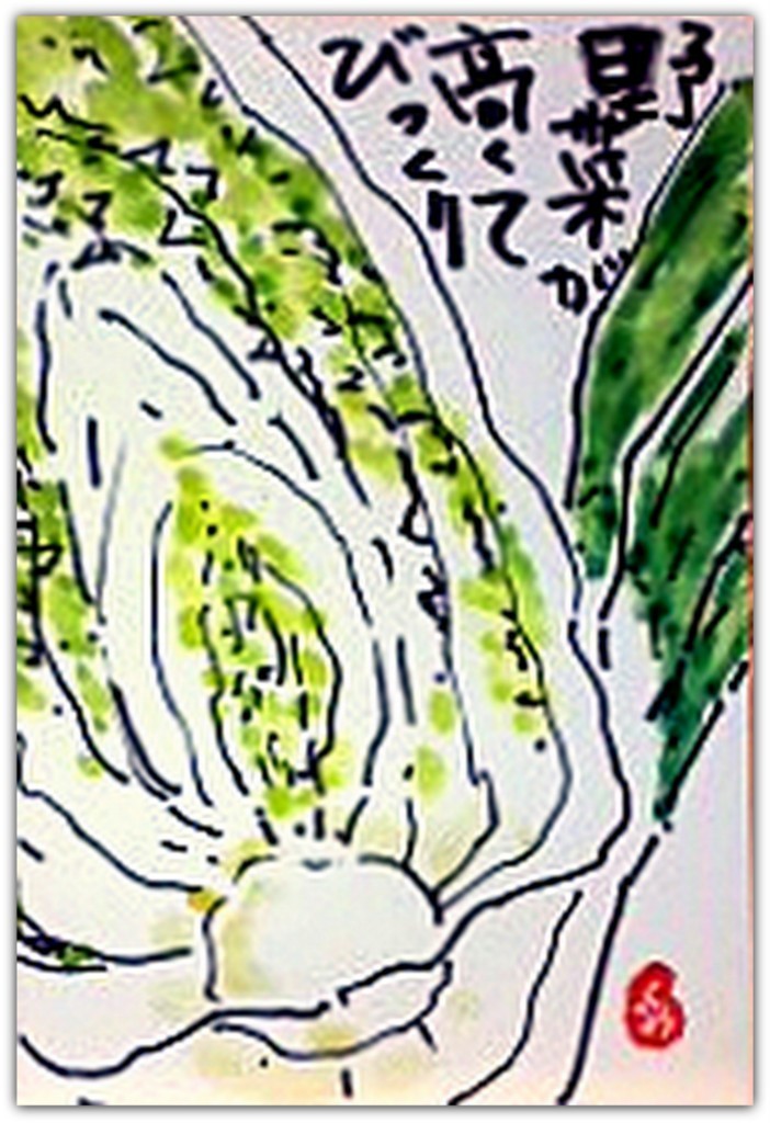 はがきサイズ絵てがみ 野菜が高くてびっくり 友部久美子の絵てがみブログ