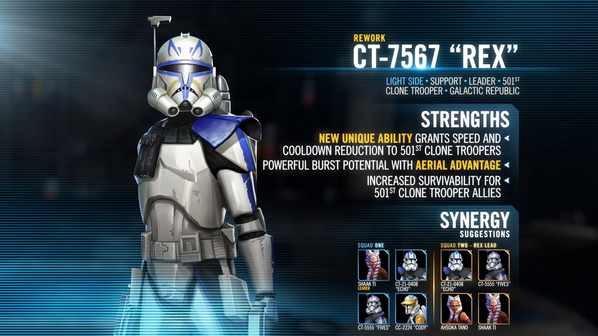 公式 Ct 7567 レックス の再調整概要 Star Wars Galaxy Of Heroes スター ウォーズ 銀河の英雄 攻略 考察