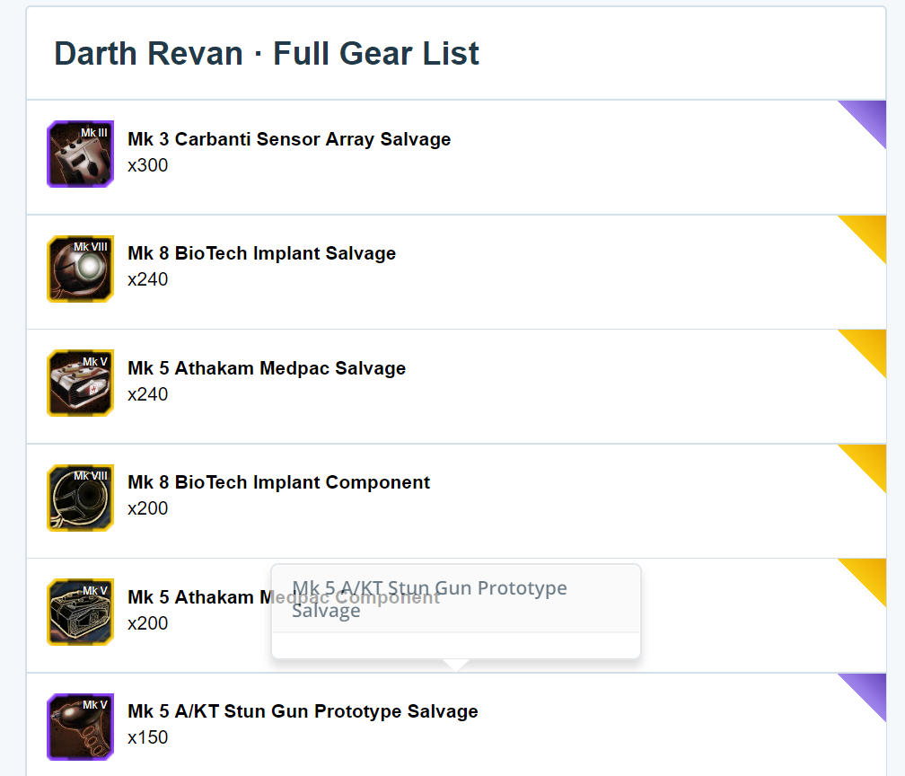 Swgoh Gg ダース レヴァンの必要装備 が登録 Star Wars Galaxy Of Heroes スター ウォーズ 銀河の英雄 攻略 考察