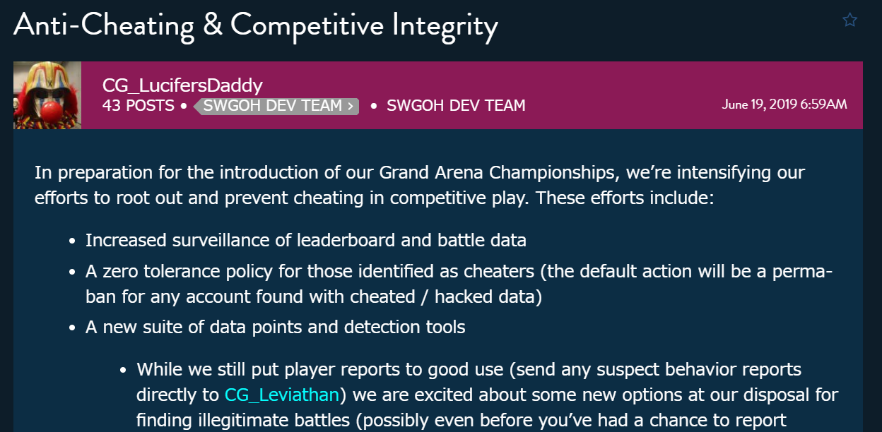 公式 グランドアリーナのチート対策と競争の健全性確保 Star Wars Galaxy Of Heroes スター ウォーズ 銀河の英雄 攻略 考察