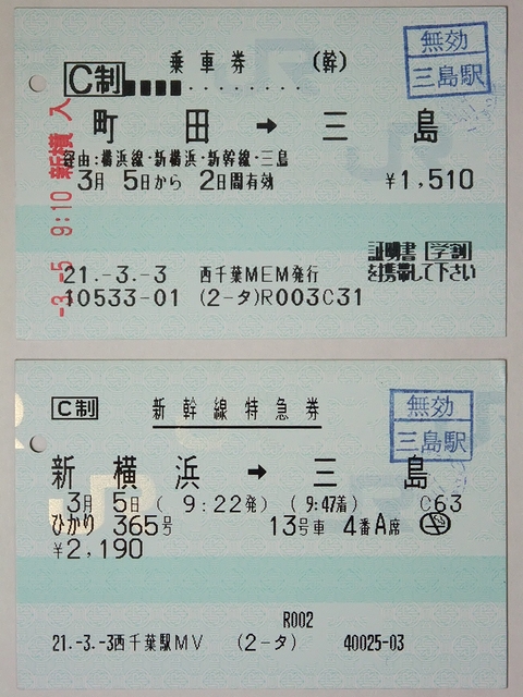三島への旅行で使用した切符 : always ─永遠を駆け抜ける一瞬の
