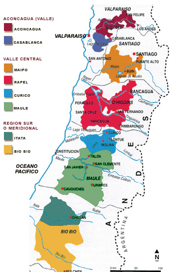 チリのワイン産地 地図 - Suakrtoo