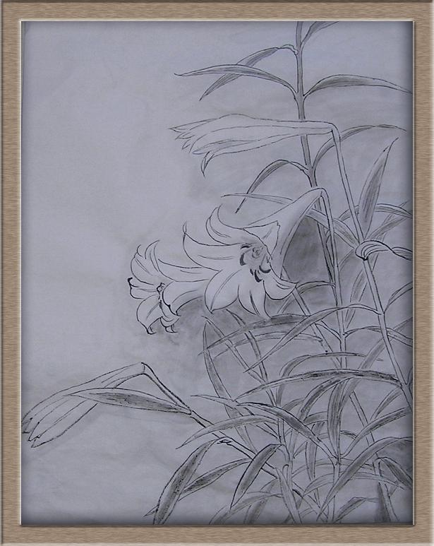 水墨画シリーズ（45） 習作・白ゆり : 四季の花図鑑