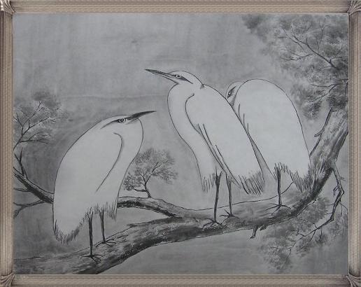 水墨画 鴛鴦白鷺圖軸 清代 上海博物館藏 水墨画 鴛鴦白鷺圖軸 清代