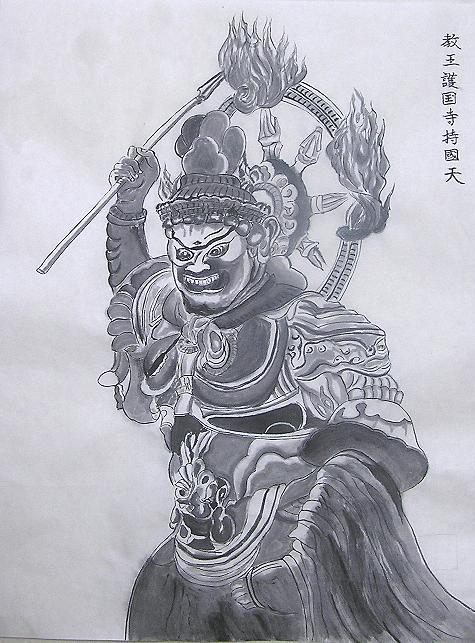 手描き 幸福の仏像 墨絵 B4サイズ 弱々しく