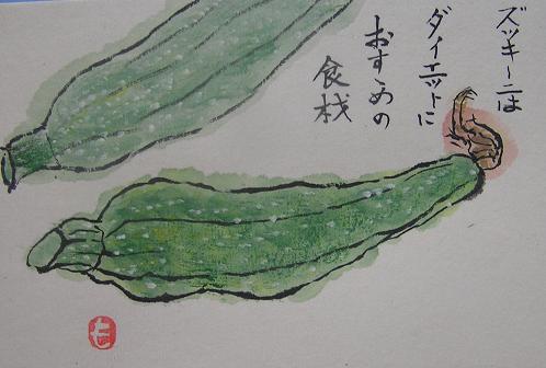 絵手紙シリーズ 夏野菜 ズッキーニ 四季の花図鑑