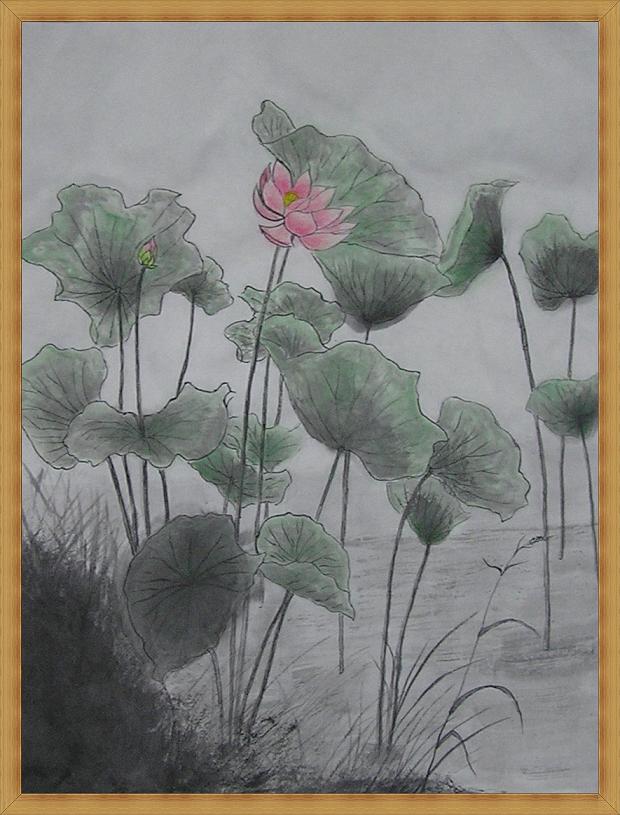 水墨画シリーズ(50) 習作・水墨彩色画 「大賀ハス」 : 四季の 水墨画シリーズ(50) 習作・水墨彩色画 「大賀ハス」 : 四季の